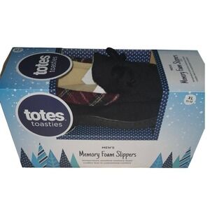 Totes Toasties Mens Memory Foam Slippers XL 11 12 Black Plaid Comfort Warm